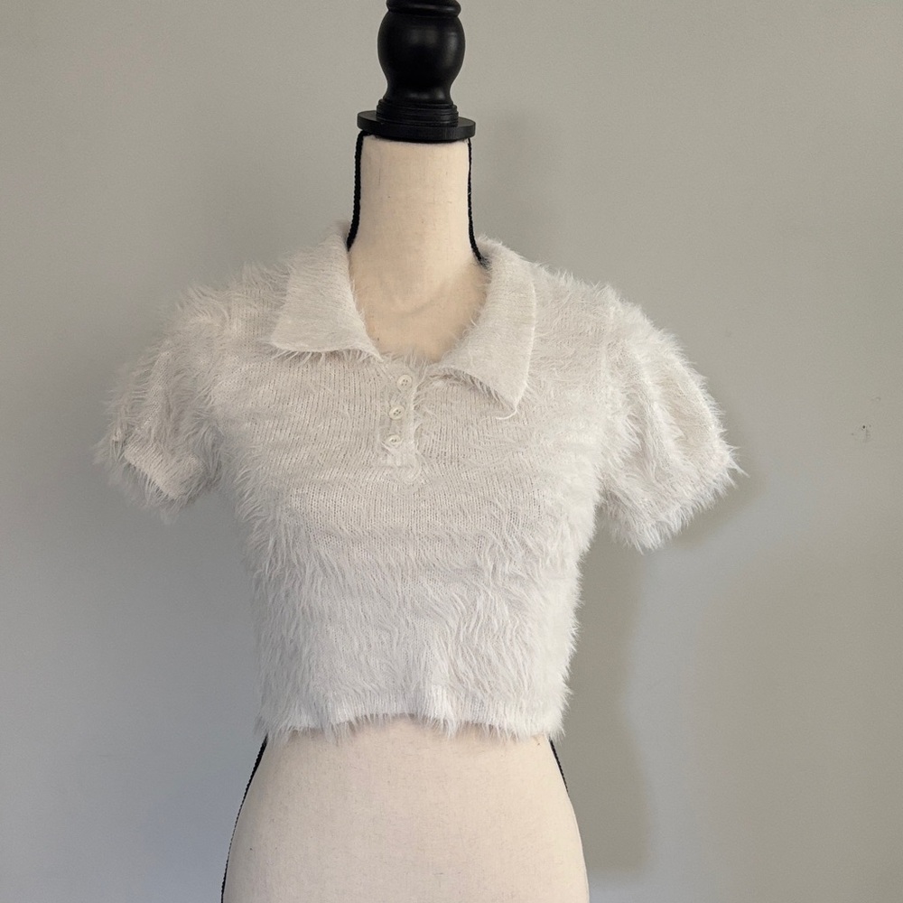 White Fuzzy Women's Crop Top